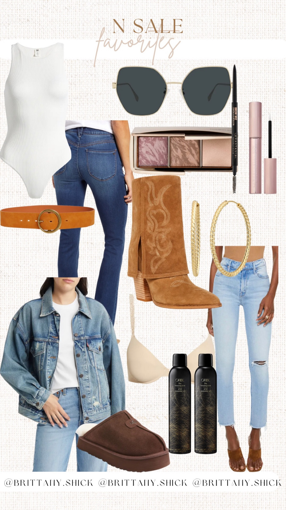 N Sale Favorites Staples
Steve Madden Layne Western Bootie
Beauty Oribe Dry Texturizing Hair
Anastasia Brow gel pencil
Hourglass blush highlighter 
Belt 
Natori bra
Denim jacket staple
Denim jeans 
Favorites edit picks fall staples  

#LTKstyletip #LTKbeauty #LTKxNSale