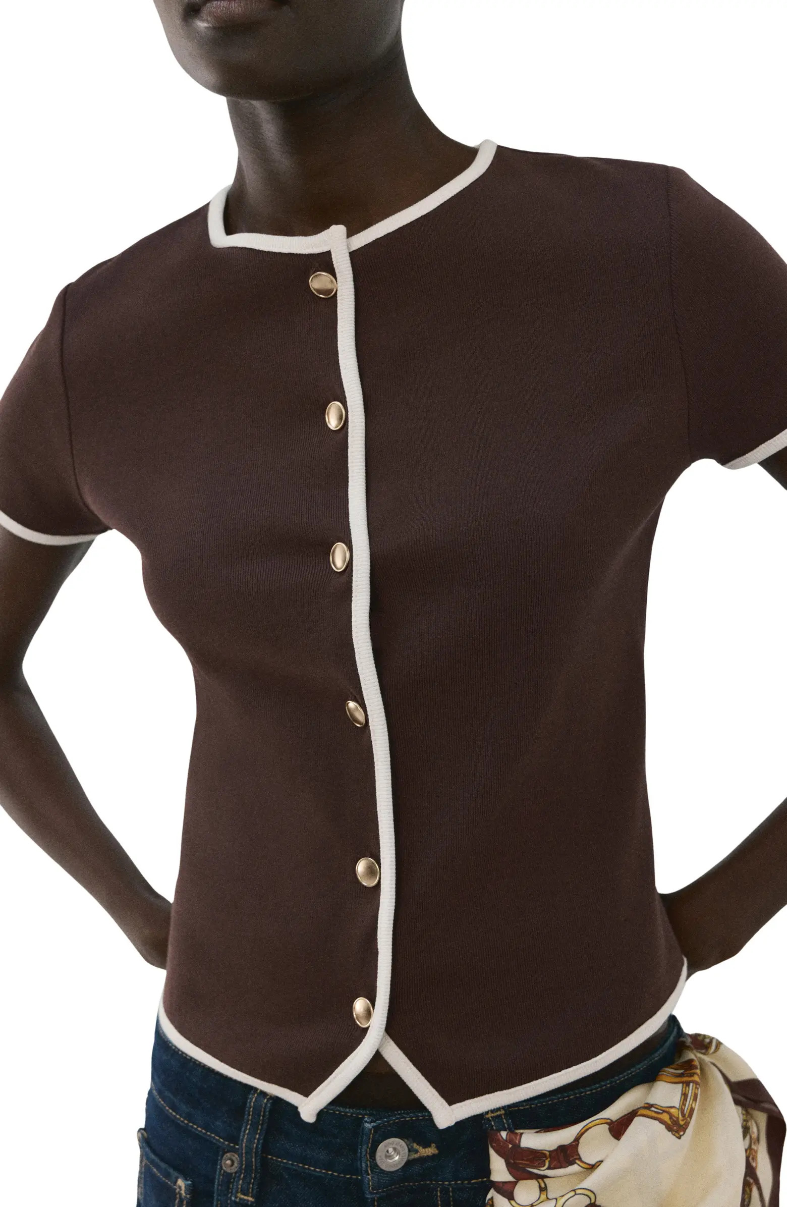 MANGO Piped Trim Cotton Button-Up Top | Nordstrom | Nordstrom
