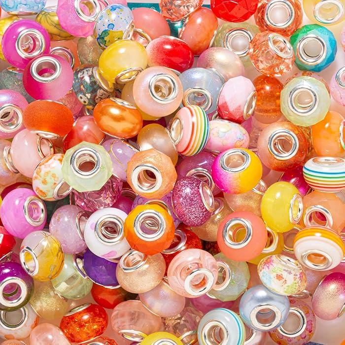 ZHIYUXI 100PCS Colors European Large Hole Assorted Beads Bulk for Jewelry Making Big Hole Spacer ... | Amazon (US)