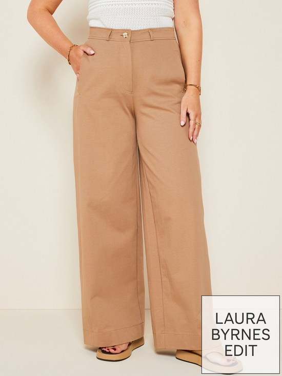 X Laura Byrnes Jersey Wide Leg Trouser - Camel | Very (UK)