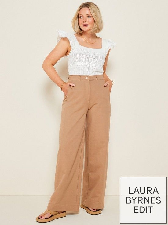 X Laura Byrnes Jersey Wide Leg Trouser - Camel | Very (UK)