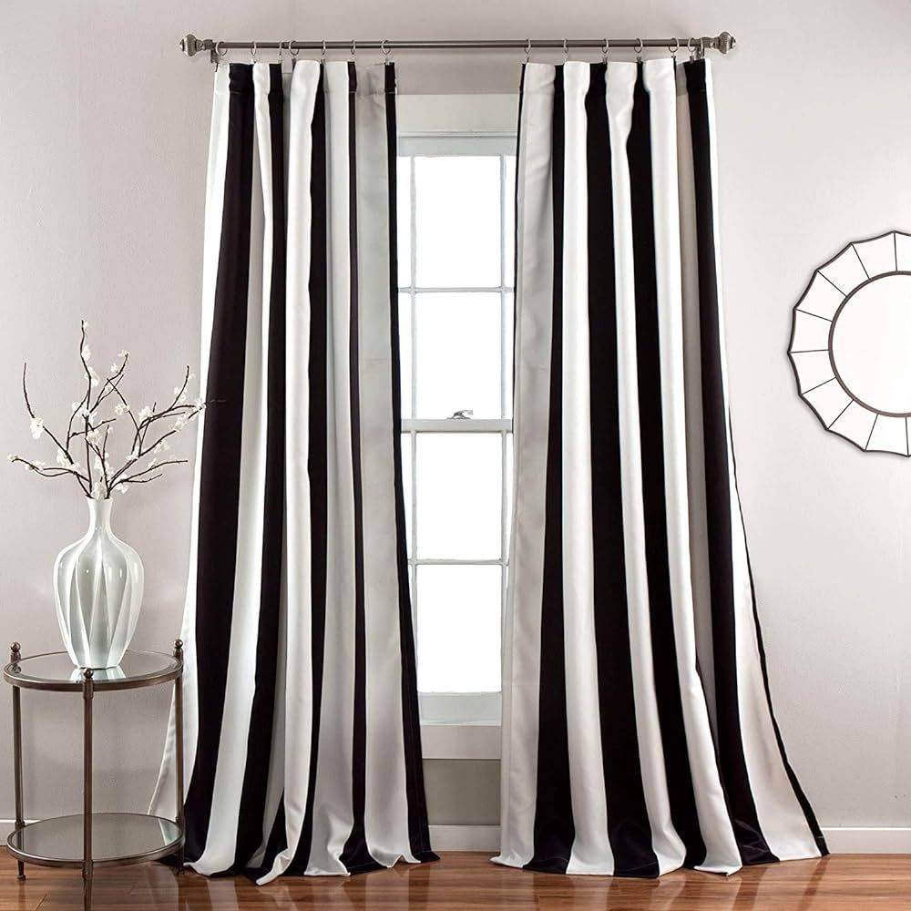 Lush Decor Wilbur Room Darkening Striped Window Curtains Set, 84 in L Panel Pair, Black, C32978P1... | Amazon (US)