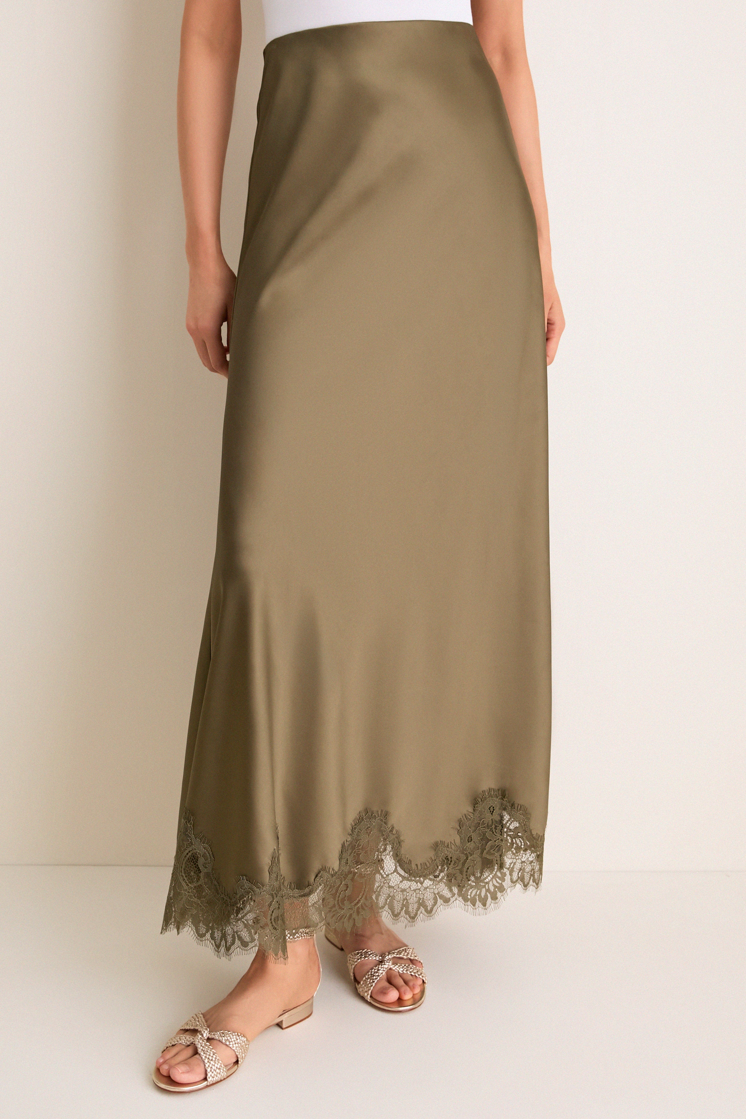 Burnt Olive Satin Mischa Slip Skirt | Tuckernuck (US)