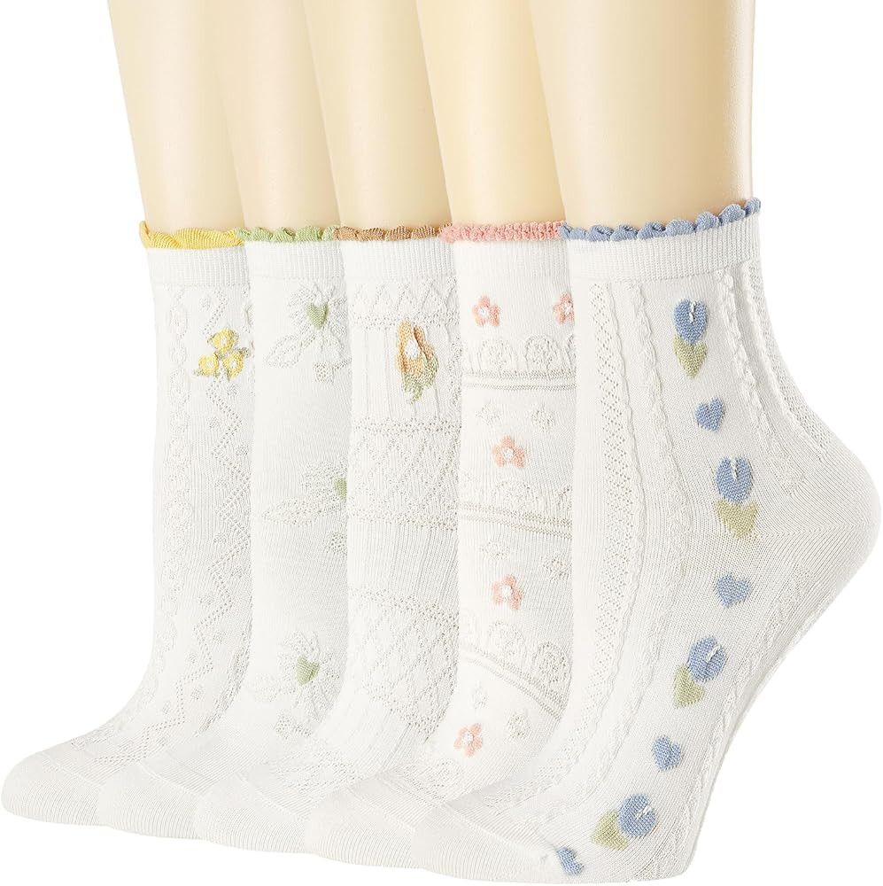 albagu Womens Crew Socks Casual Cotton Cute Socks Fun Novelty Girl Thin Dress Floral Ankle Socks ... | Amazon (US)