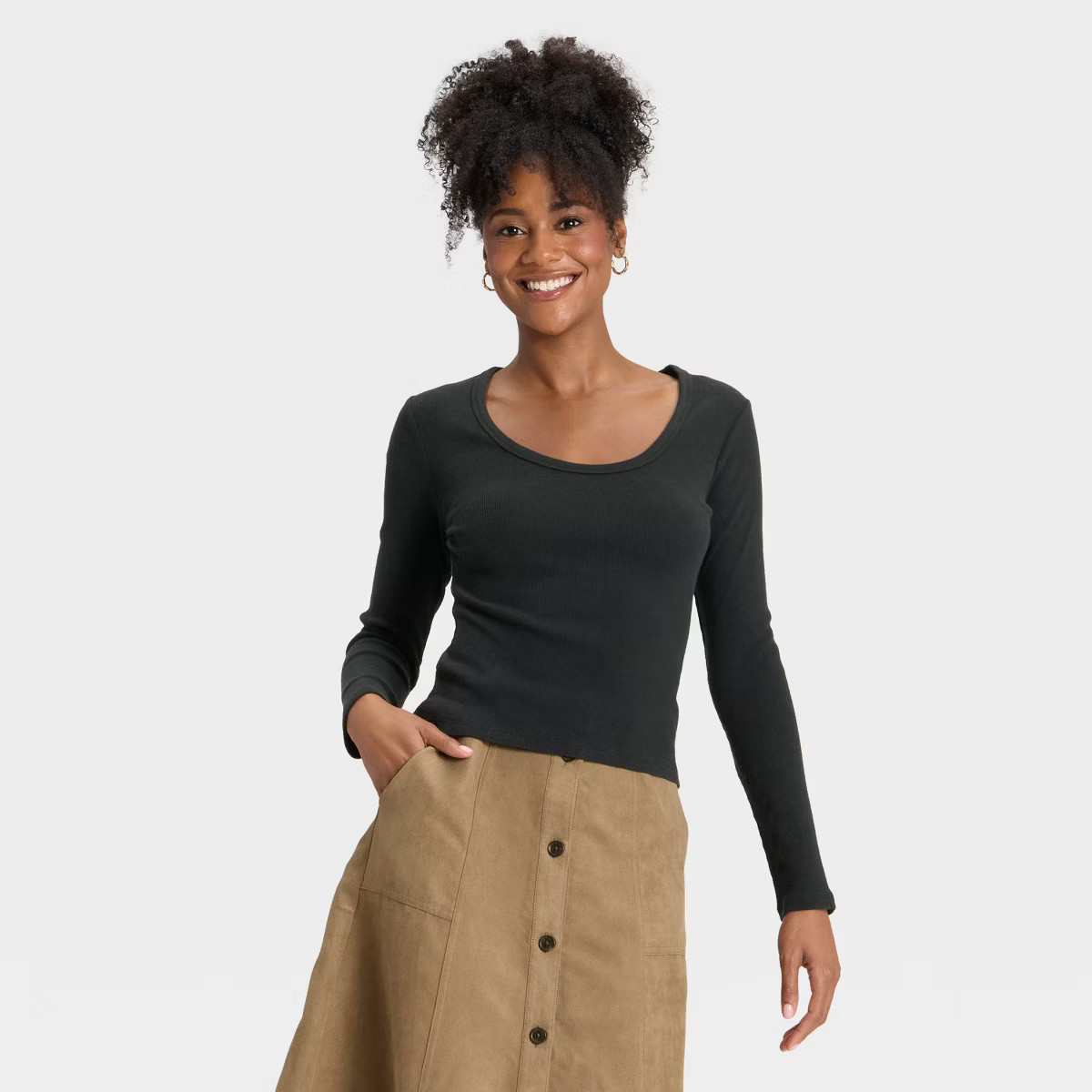 Women's Slim Fit Long Sleeve Scoop Neck Ribbed T-Shirt - Universal Thread™ | Target