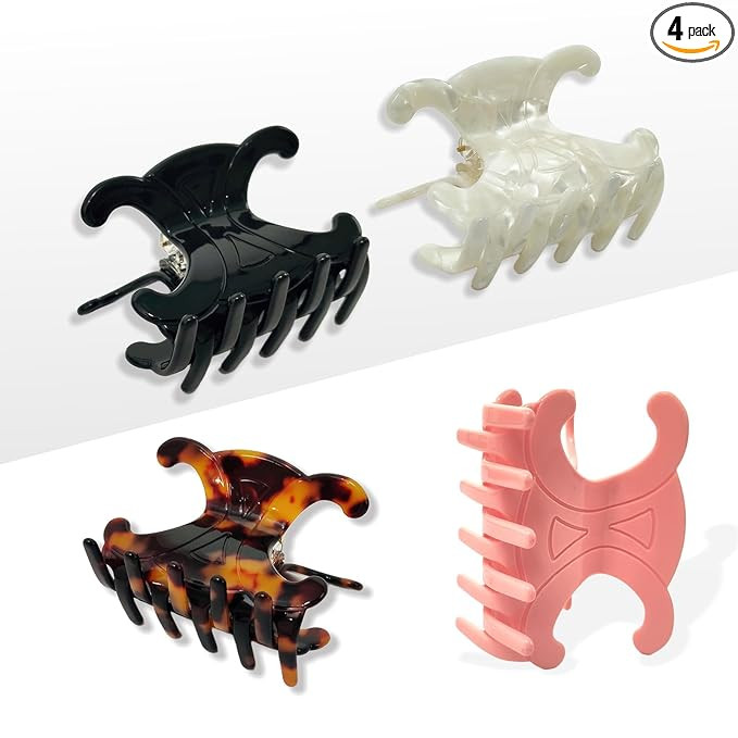 Acetate Hair Claw Clips 4-Pack - Medium-Sized Butterfly Clips with Secure Hold for Updos, Premium... | Amazon (US)
