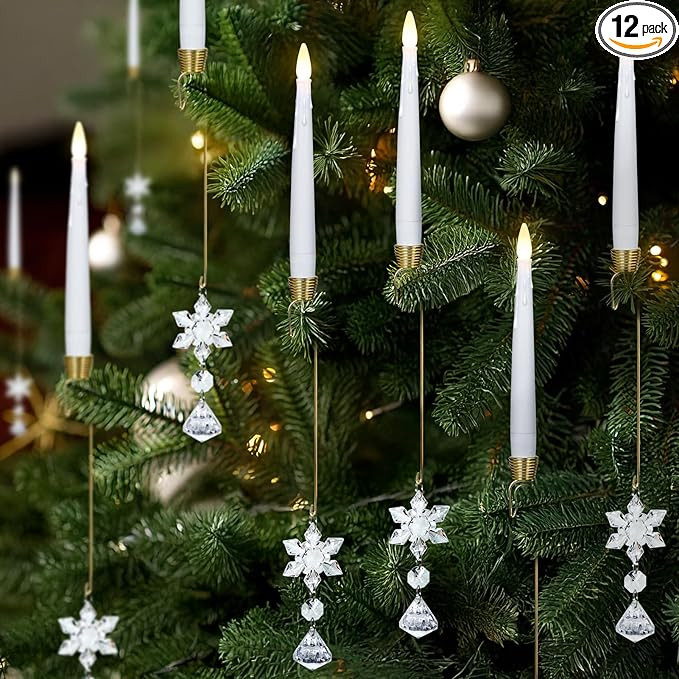 Christmas Tree Candles with Remote, Flameless Taper Candlestick w/Crystal Ball Ornaments and Hook... | Amazon (US)