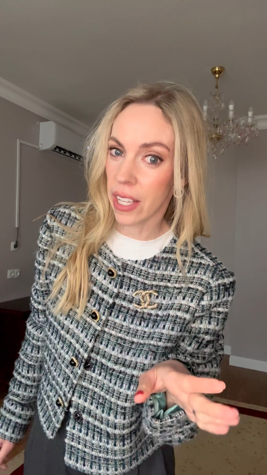 Business casual workwear, spring work look, office style, tweed jacket, Chanel brooch, H&M trousers 

#LTKootd #LTKWorkwear #LTKOver40