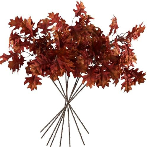 MISSPIN Artificial Fall Oak Tree Leaves Stems 8 PCS, Fall Decorations for Indoor Outdoor Hallowee... | Amazon (US)