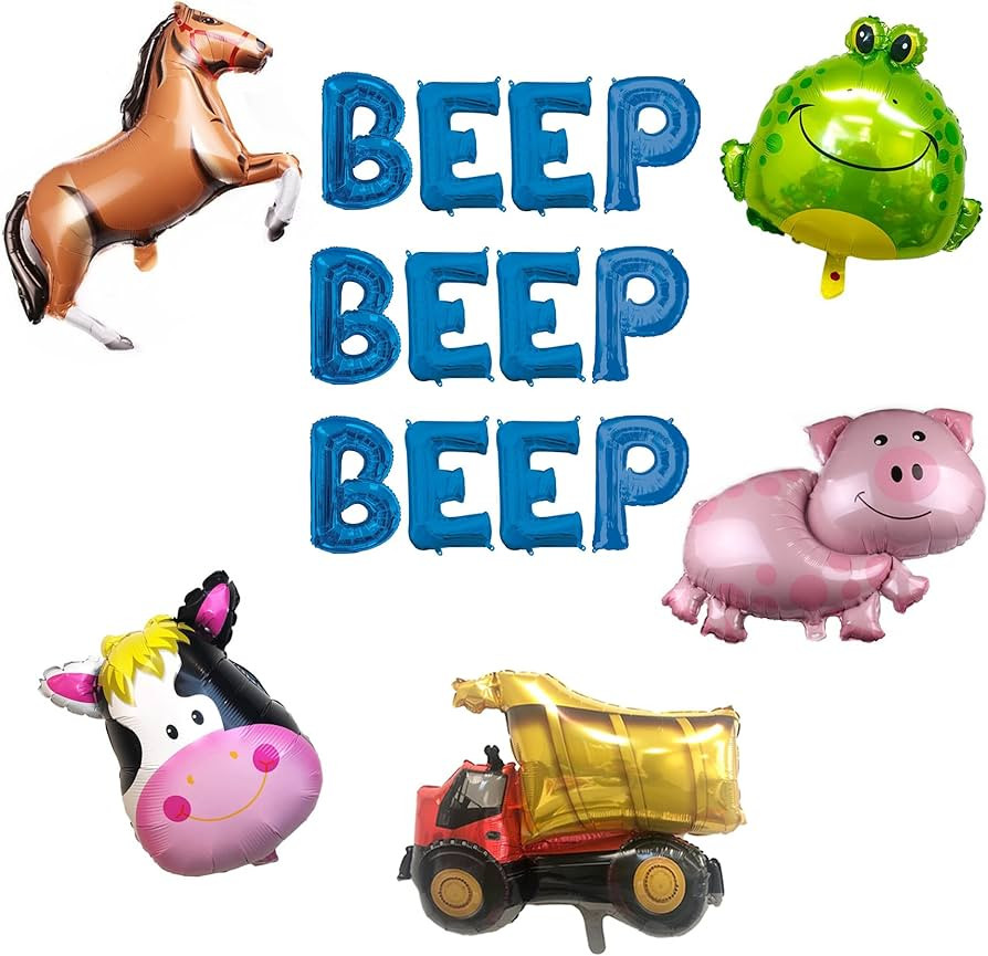 100% LIKED-Beep Beep Beep Blue Letters Balloon Banner, Little Truck Birthday Decorations, Pig Toa... | Amazon (US)
