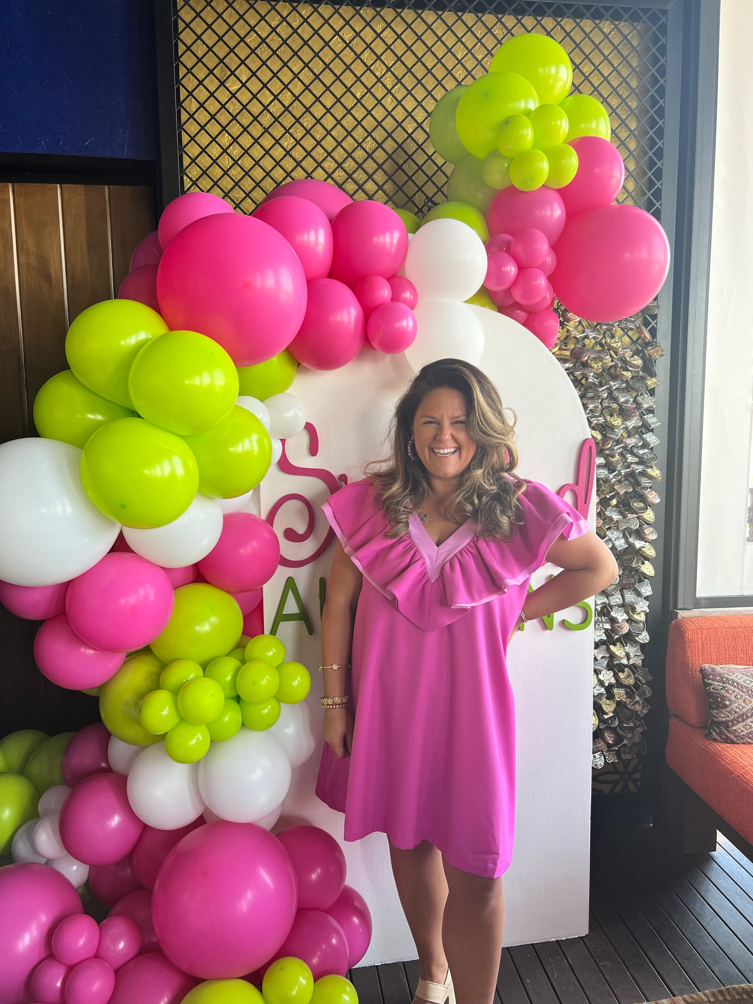 Pink ruffle dress. 
