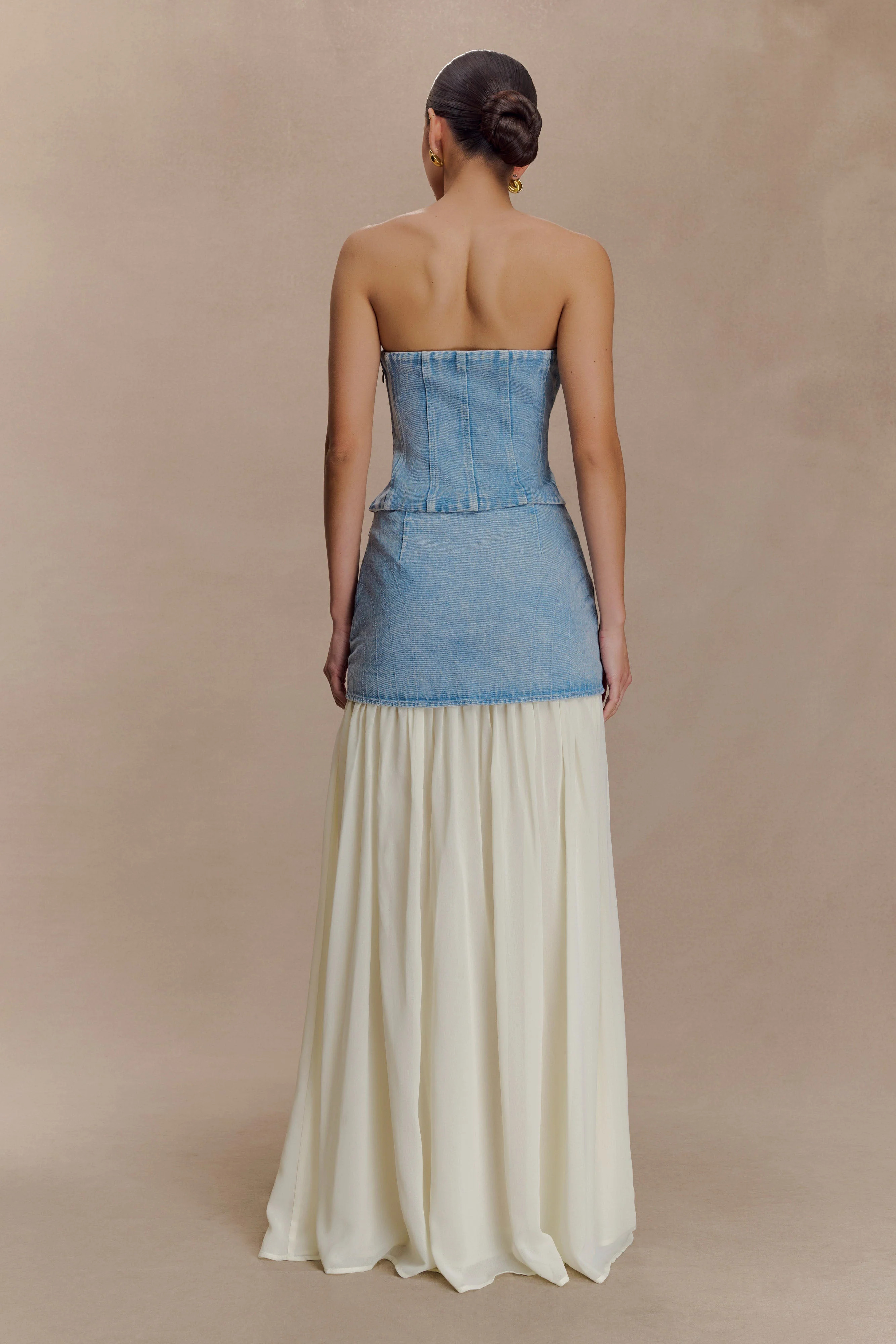 Tully Strapless Topstitch Denim Top - 80'S Blue | MESHKI US