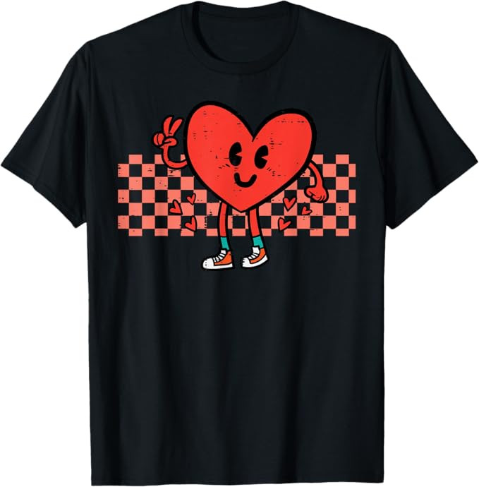 Valentines Day Heart Peace Hand Retro Groovy Men Women Kids T-Shirt | Amazon (US)