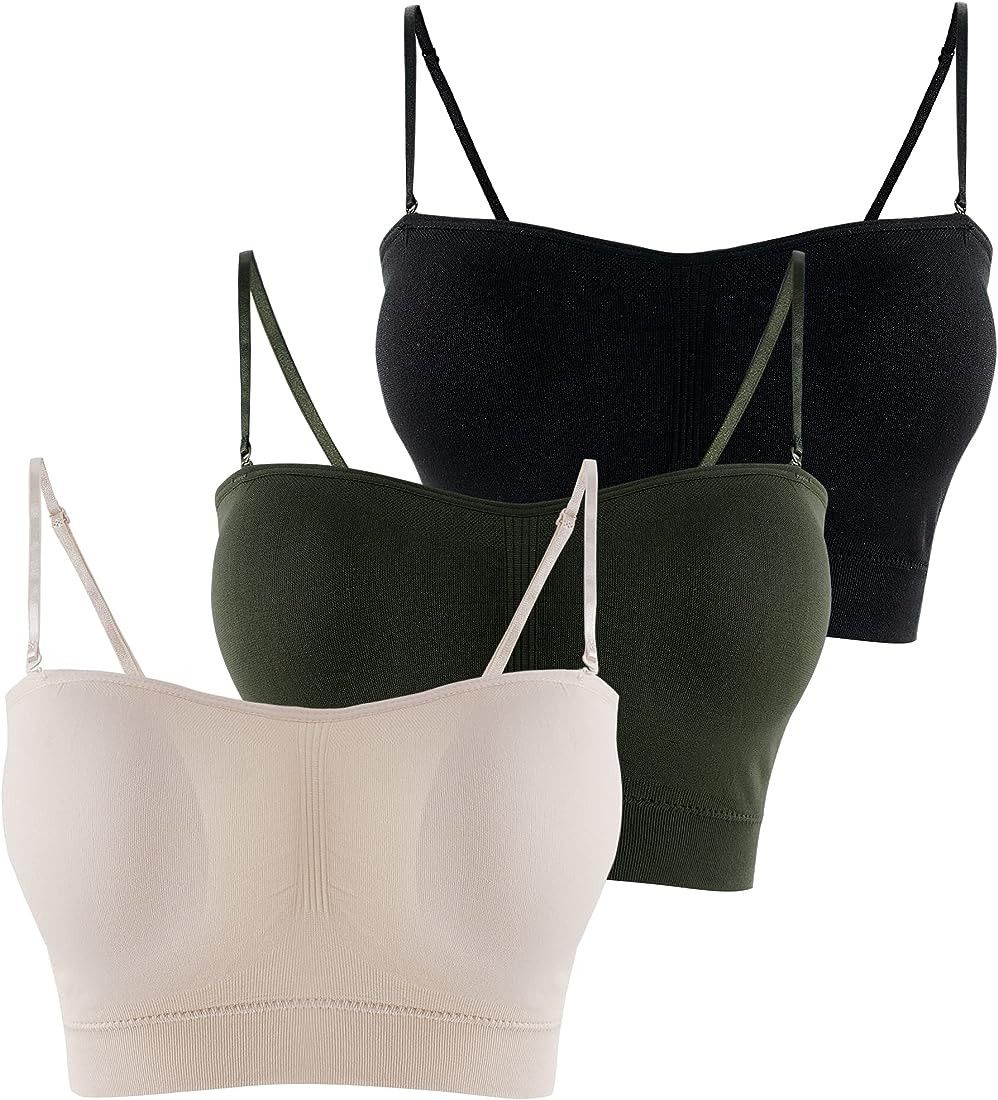 Hermensyee 3Pack Strapless Bra for Women Wirefree Bandeau Bra Seamless Padded Tube Top Removable ... | Amazon (CA)