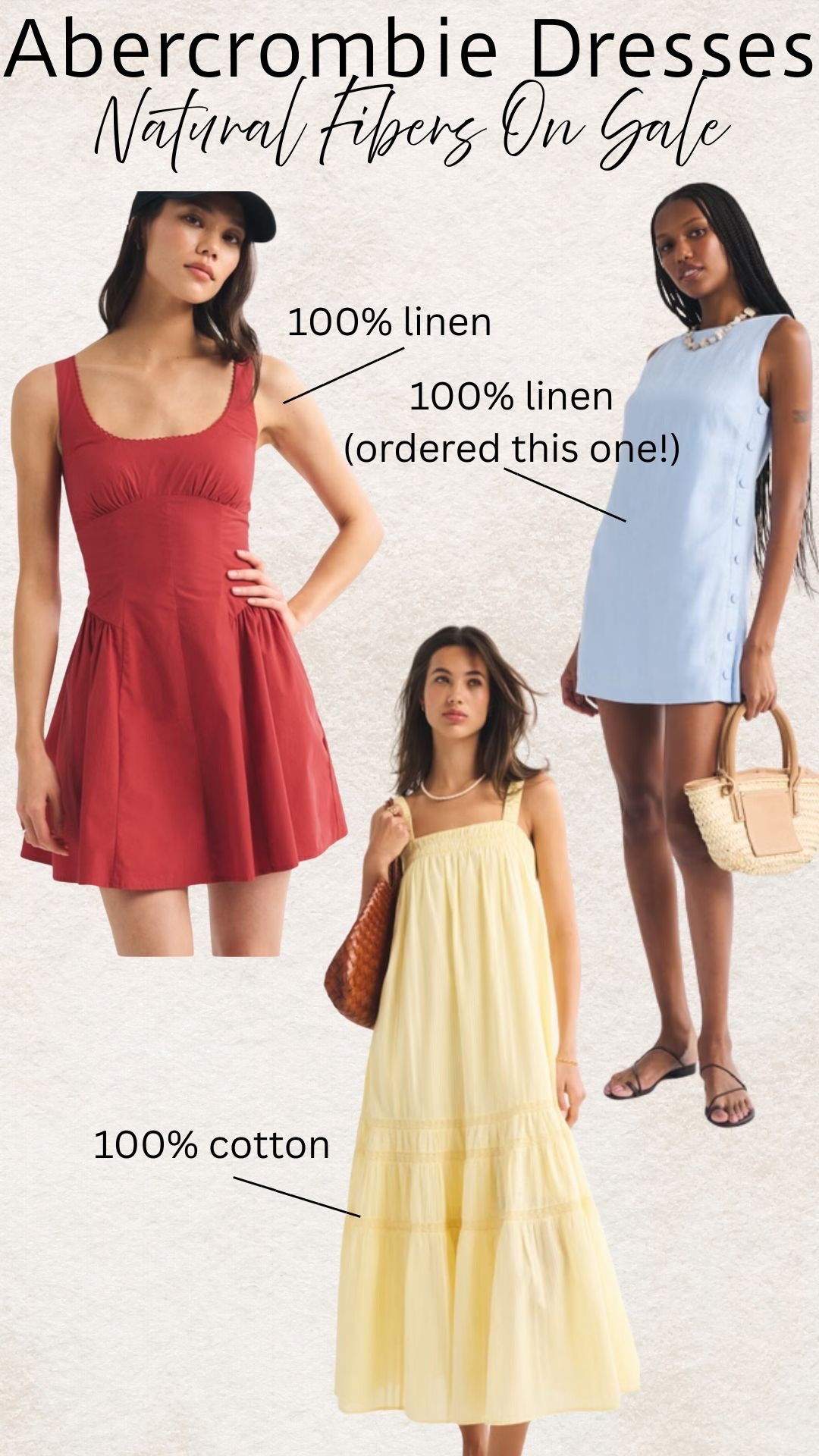 Abercrombie is having a sale on dresses, and there are some great natural fiber options! Sale is 6/3-6/4!

Cotton dresses, linen dresses, summer dresses, mini dresses, midi dresses, maxi dresses, summer fashion, summer outfits, date night outfits, girls night outfits, vacation dresses 2026, beach dresses

#LTKxAbercrombie #LTKSaleAlert #LTKSeasonal