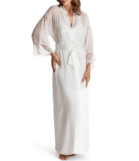 Chiffon Long Sleeve Lace Detail Wrap Robe | Dillard's