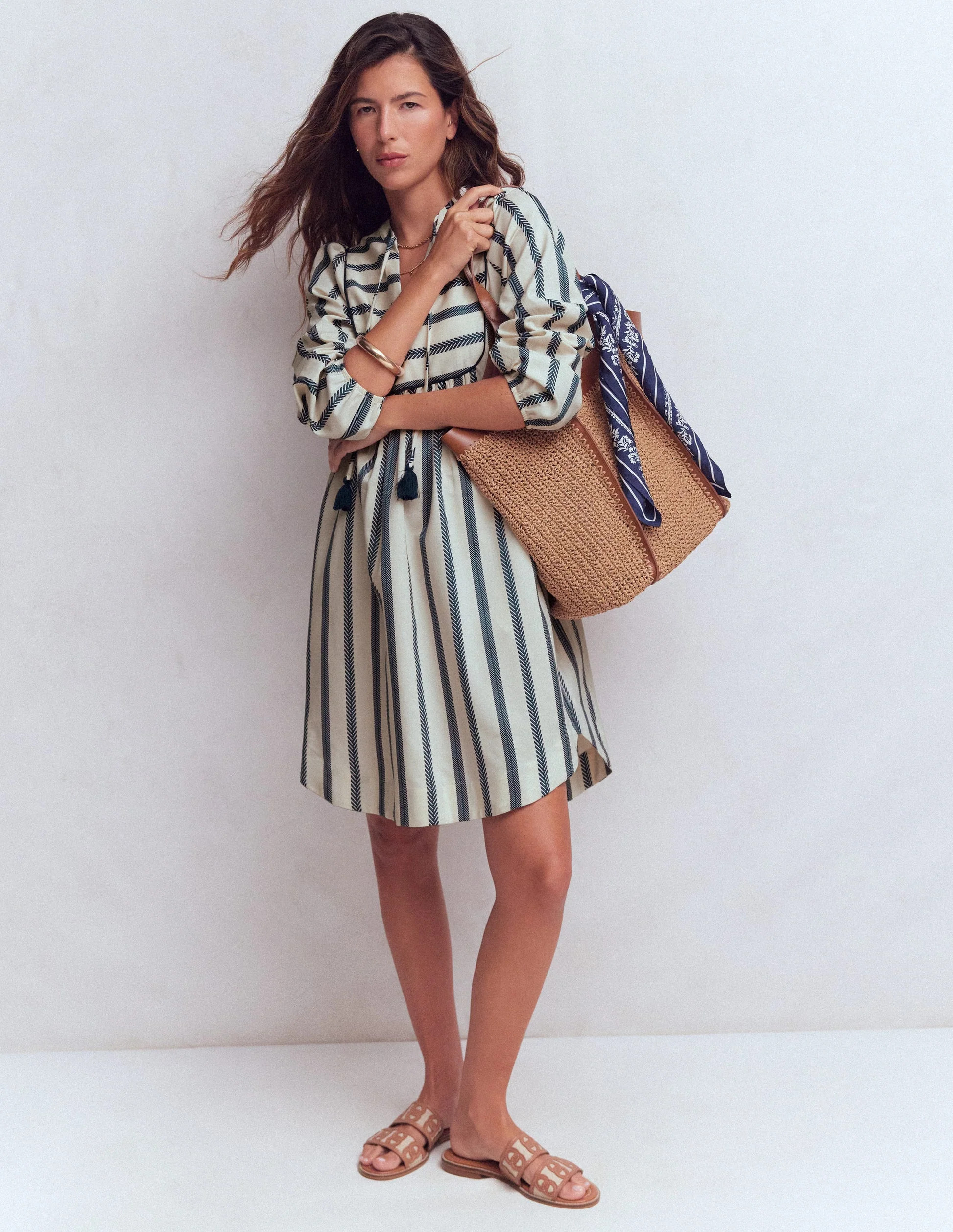 Pia Cotton Yoke Dress-Blue Stripe | Boden UK
