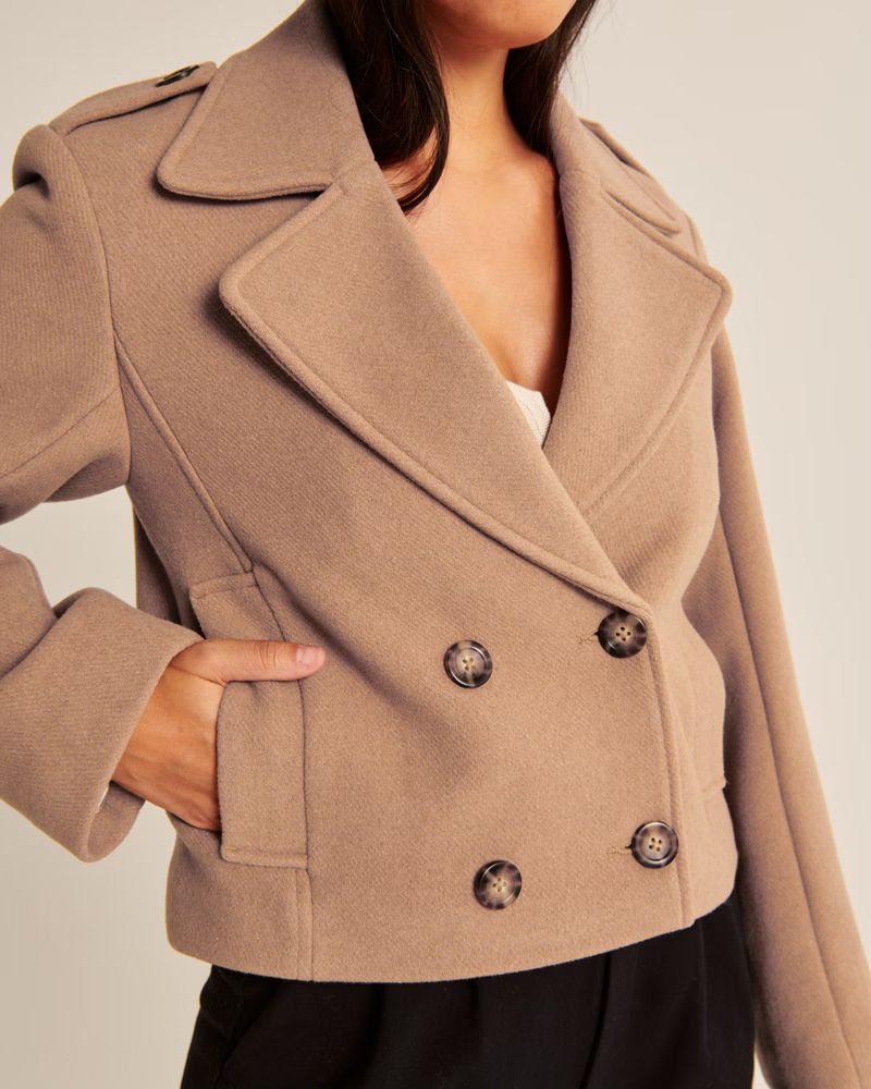 Women's Cropped Wool-Blend Peacoat | Women's Coats & Jackets | Abercrombie.com | Abercrombie & Fitch (US)