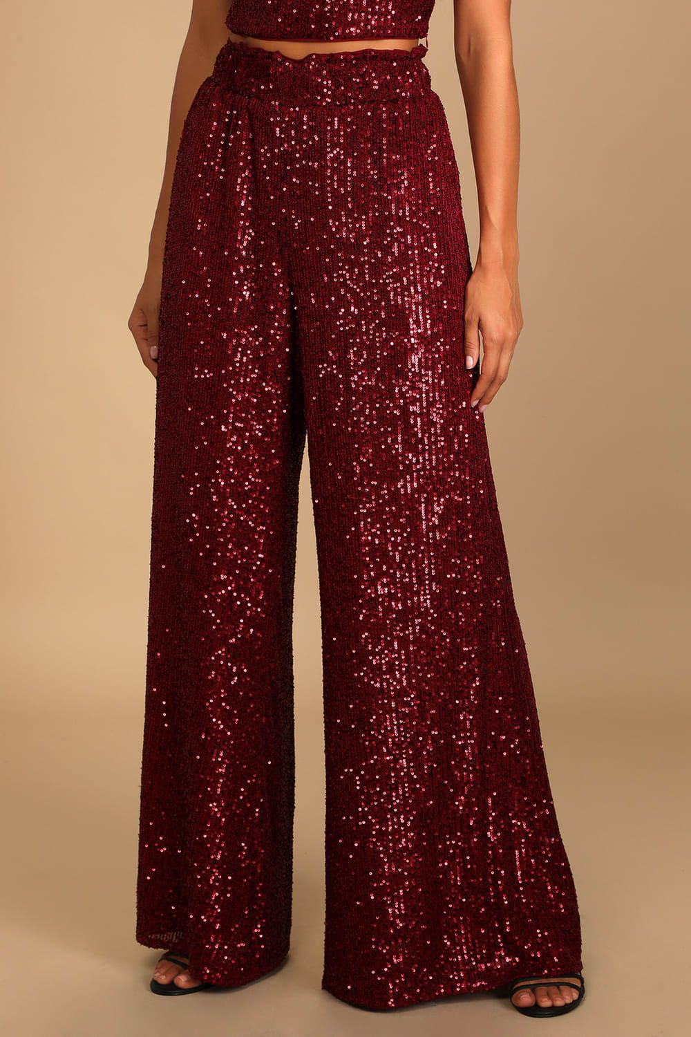 Flawless Sparkle Wine Red Sequin Wide-Leg Pants | Lulus (US)