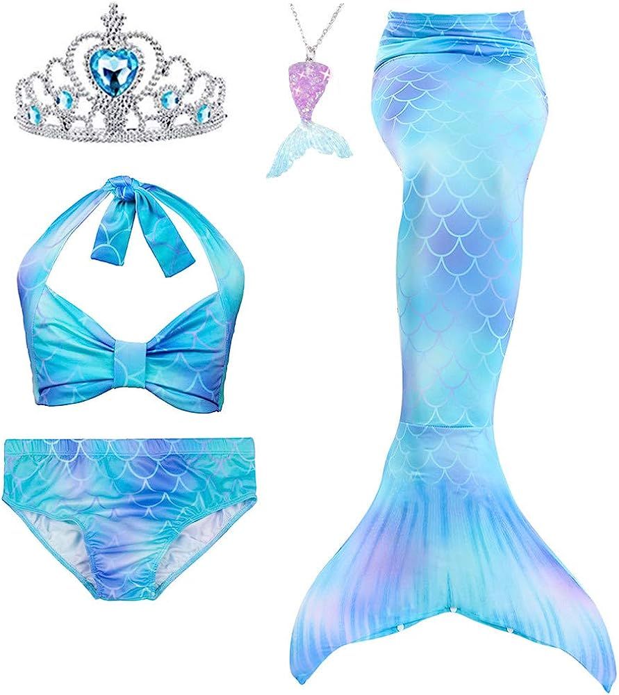 5Pcs Girls Swimsuit Mermaid Tails for Swimming Princess Bikini Bathing Suit Set Can Add Monofin f... | Amazon (US)