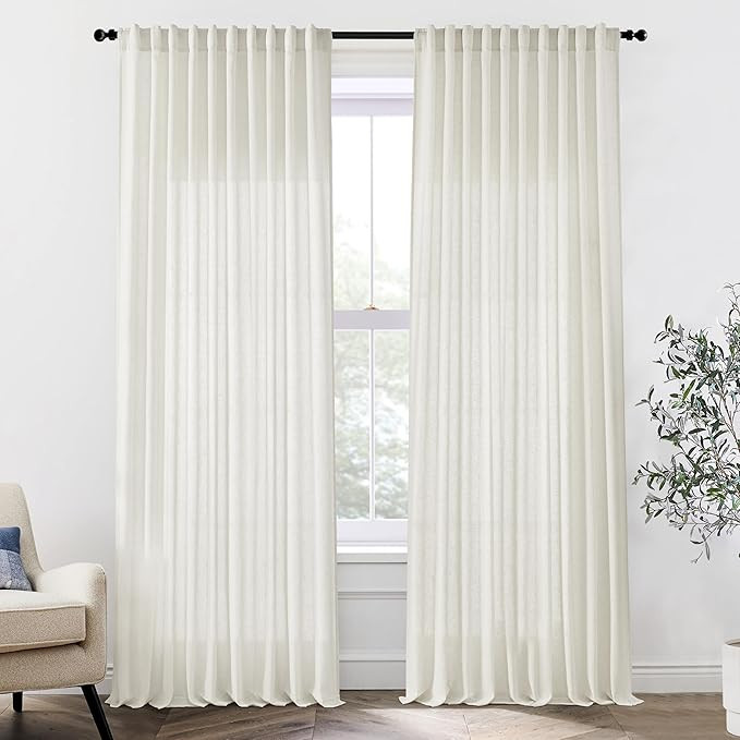 Extra Wide Curtains 70 In Width for 60 & 72 Inch Window,Pleated Back Tab Linen Semi Sheer Full Le... | Amazon (US)
