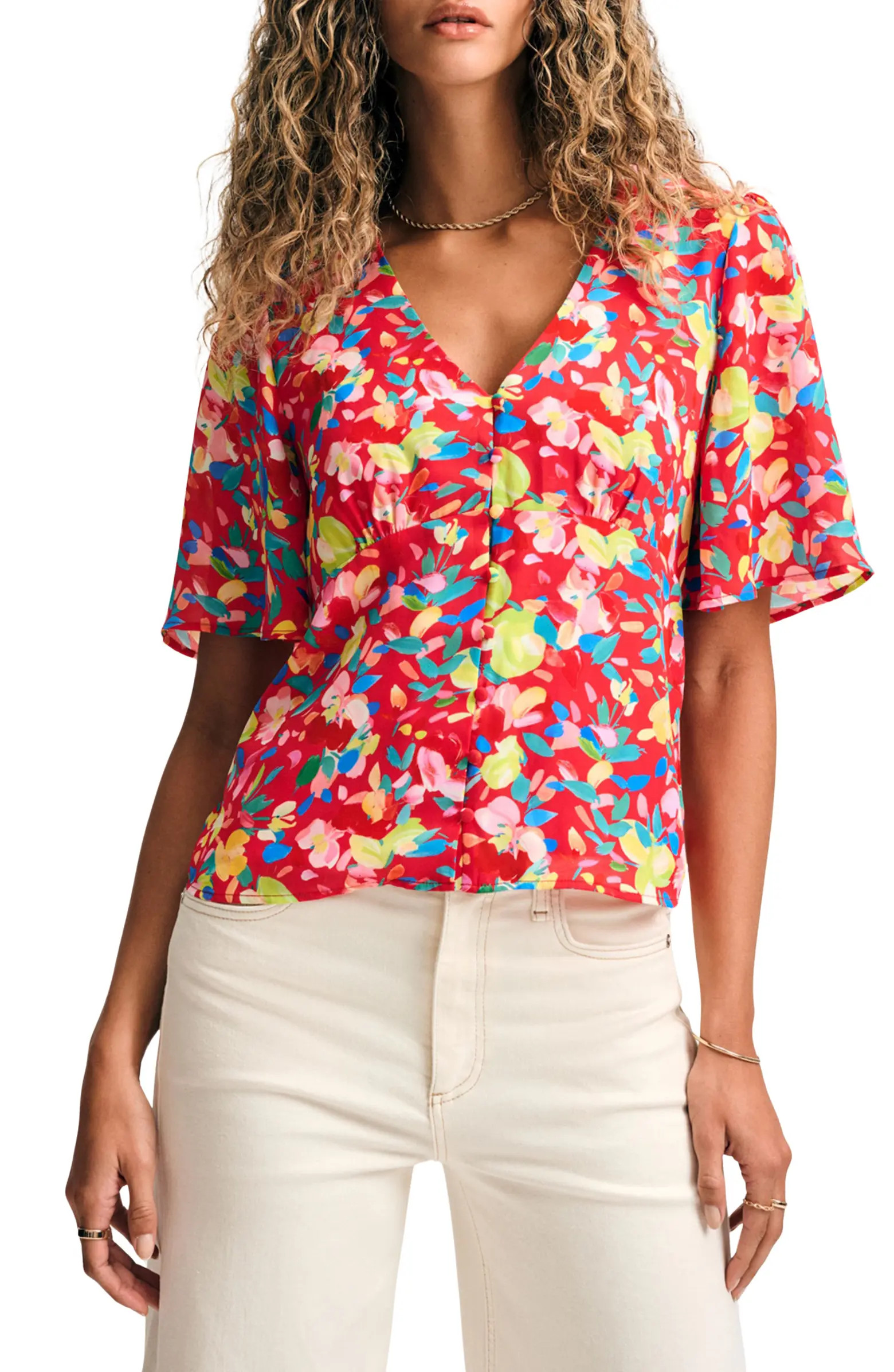 Floral Flutter Sleeve Button-Up Top | Nordstrom