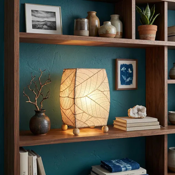 Eangee Handmade Mini Square Cocoa Leaf Table Lamp, Cocoa Leaves Shade, 6 x 6 x 9 in. - 6 x 6 x 9 ... | Bed Bath & Beyond