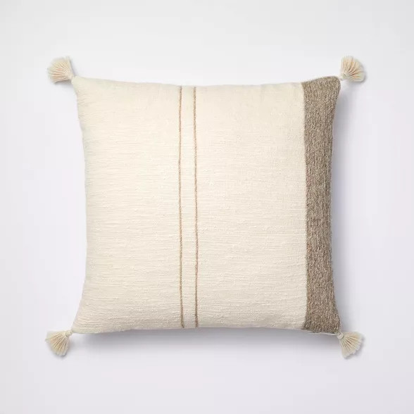 Striped Jute Embroidered Square Throw Pillow Cream/Neutral - Threshold™ designed with Studi... | Target