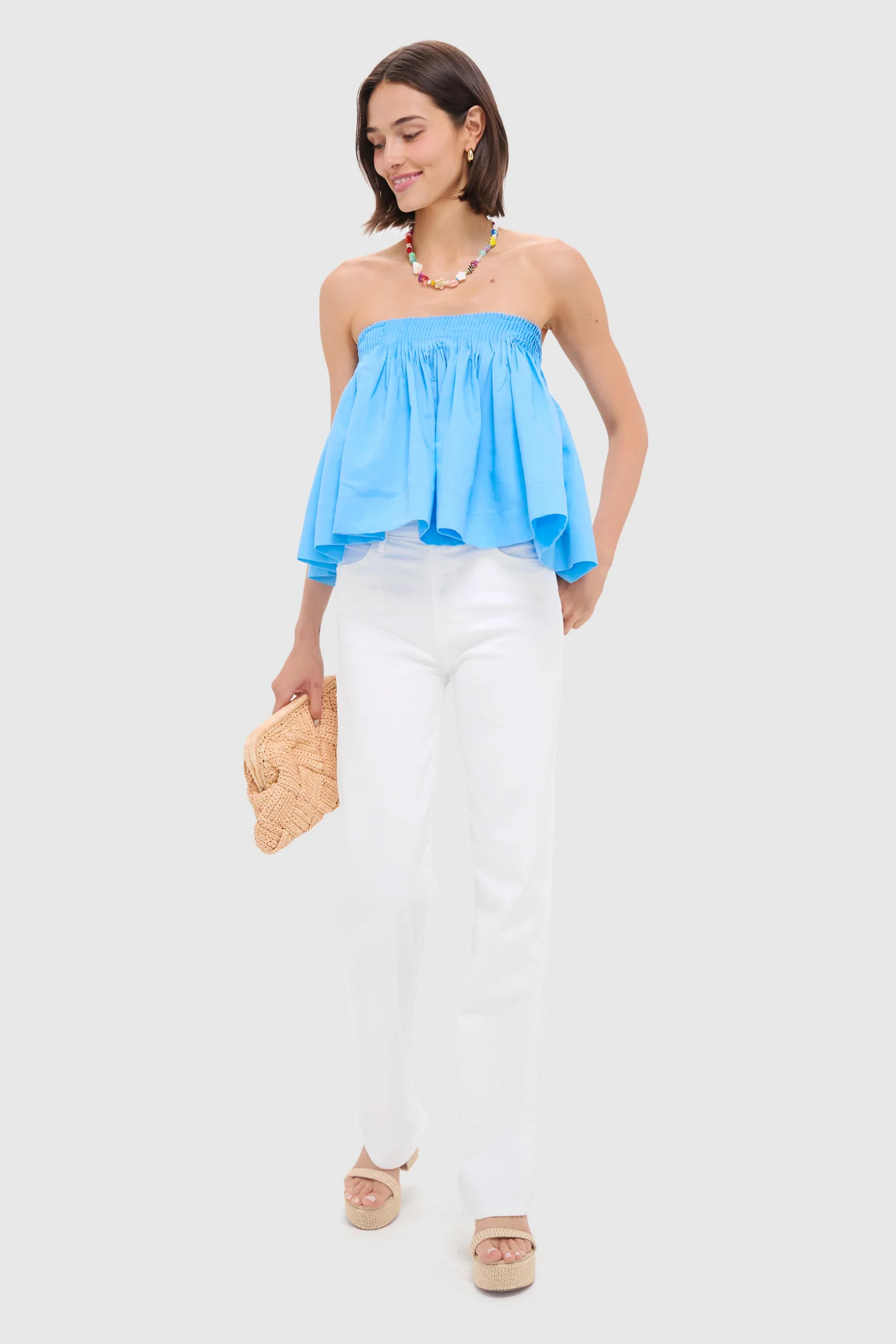 Azure Blue Shirred Shirley Blouse | Tuckernuck (US)
