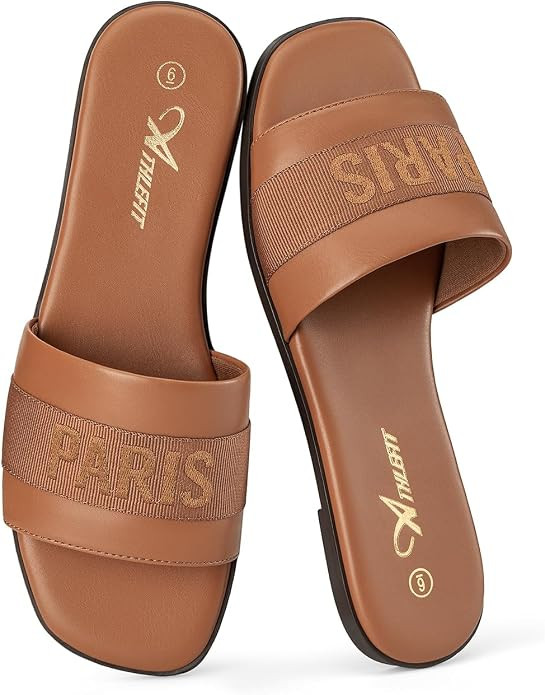 Athlefit Women's Slides Summer Fashion Slip On Flat Sandals Dressy | Amazon (US)