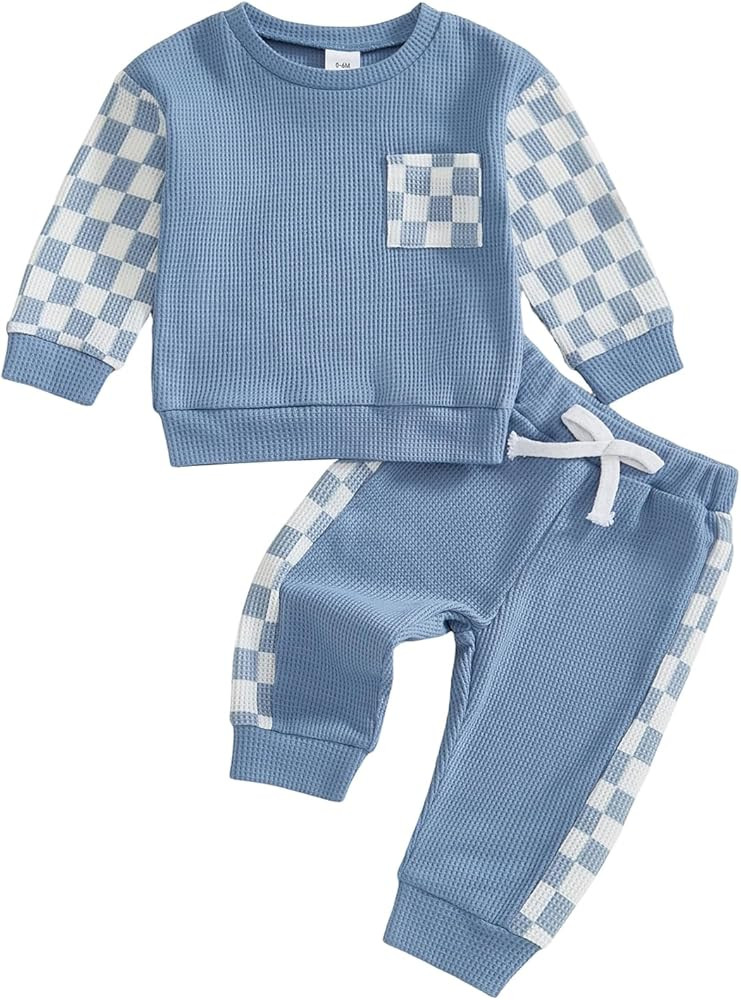 Sejardin Toddler Baby Boy Waffle Clothes Contrast Color Fall Winter Outfit Long Sleeve Sweatshirt... | Amazon (US)
