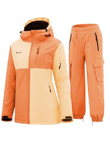 GEMYSE Women's Ski Snow Jackets and Pants Set Windproof Waterproof Snowsuit Warm Winter Snowboarding Insulated Coat(Dusty Orange,Medium) | Amazon (US)