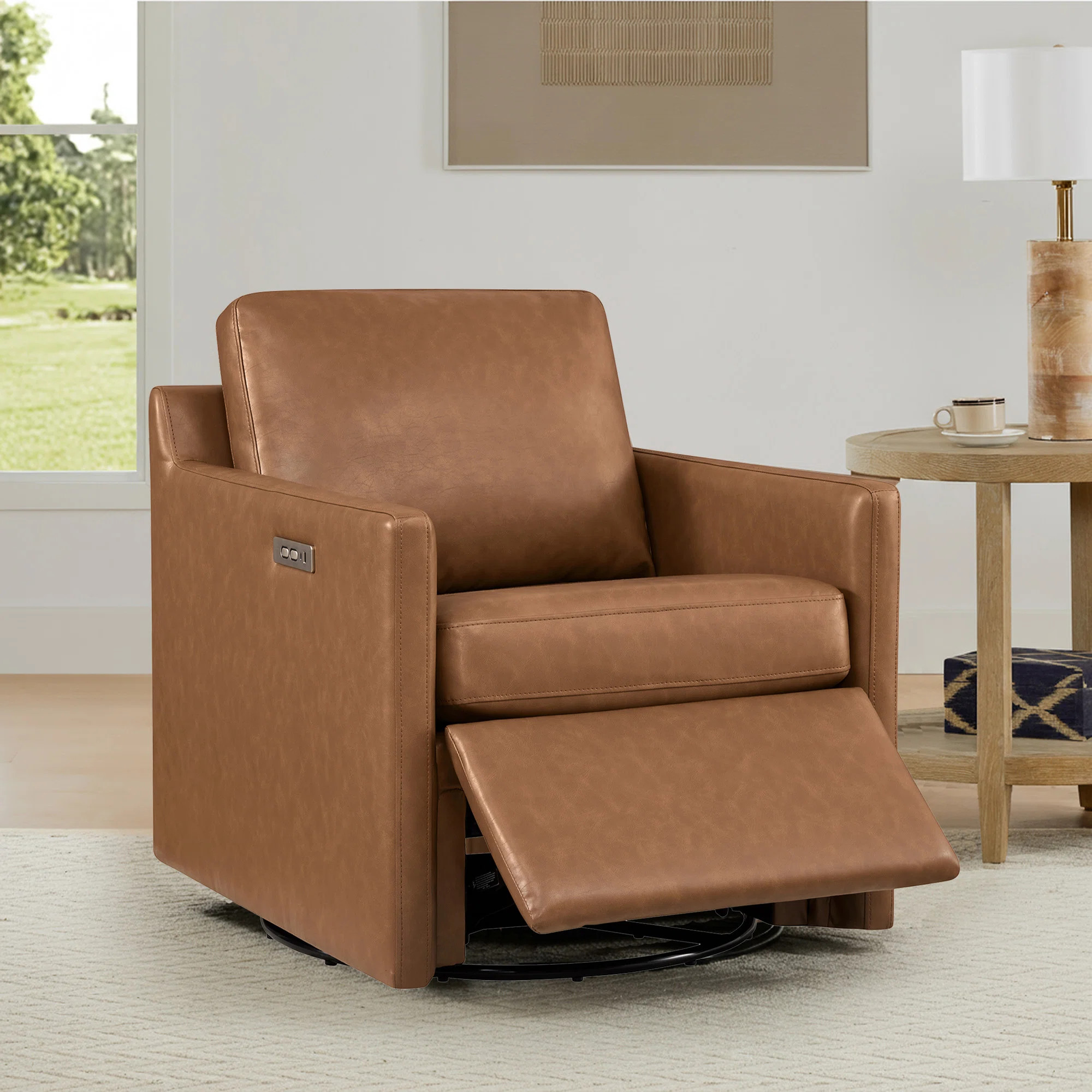 Bradner 29.5'' W Vegan Leather Swivel Power Recliner With USB | Wayfair North America