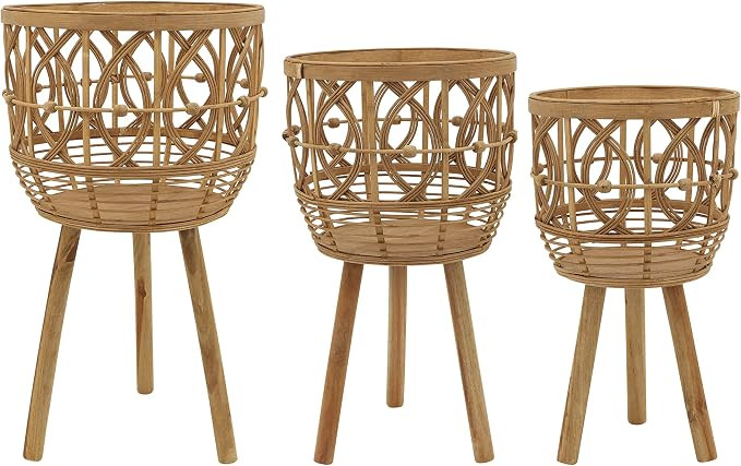 Sagebrook Home Set of 3 Wooden Planters with Stands - Handcrafted Bamboo & Plywood Plant Holders ... | Amazon (US)