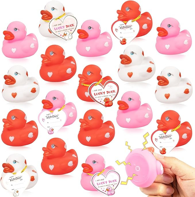 kockuu 20pcs Rubber Ducks with Cards Gift Valentines Day Party Favors Small 2.36” Assorted Pink... | Amazon (US)