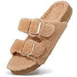 Amazon.com | FITORY Womens Open Toe Slipper with Cozy Lining,Faux Rabbit Fur Cork Slide Sandals P... | Amazon (US)