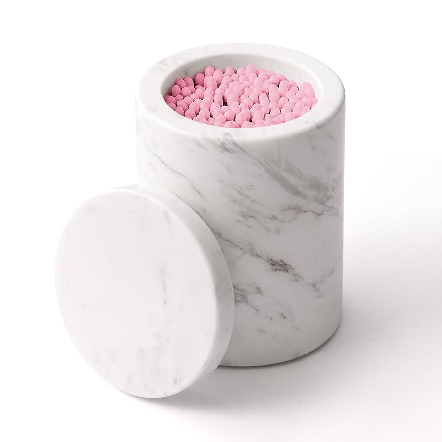 WORHE Marble Canister with Lid Natural Qtip Holder for Cotton Swabs, Balls, Pads, Floss Picks, Ba... | Amazon (US)