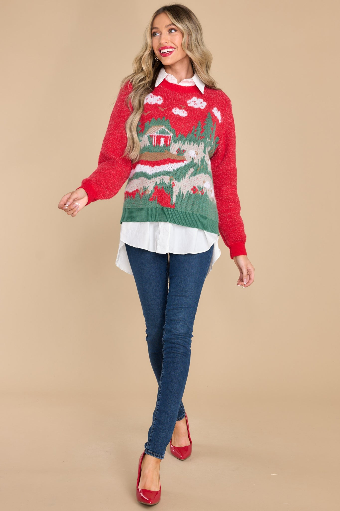 Home For The Holidays Red Multi Sweater | Red Dress 