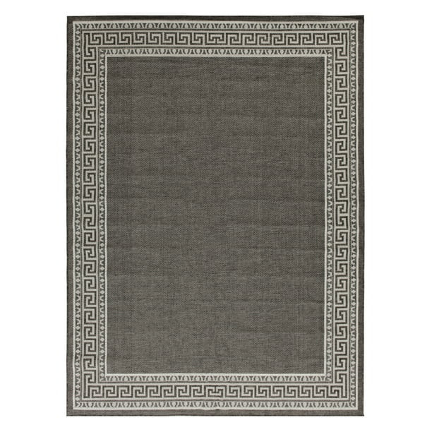 Mainstays 7'x10' Neutral Border Indoor Outdoor Area Rug | Walmart (US)