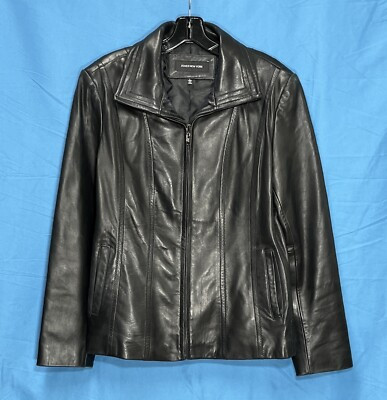 JONES NEW YORK Women's BLACK 100% Genuine Leather FULL-ZIP Fully Lined JACKET L  | eBay | eBay US