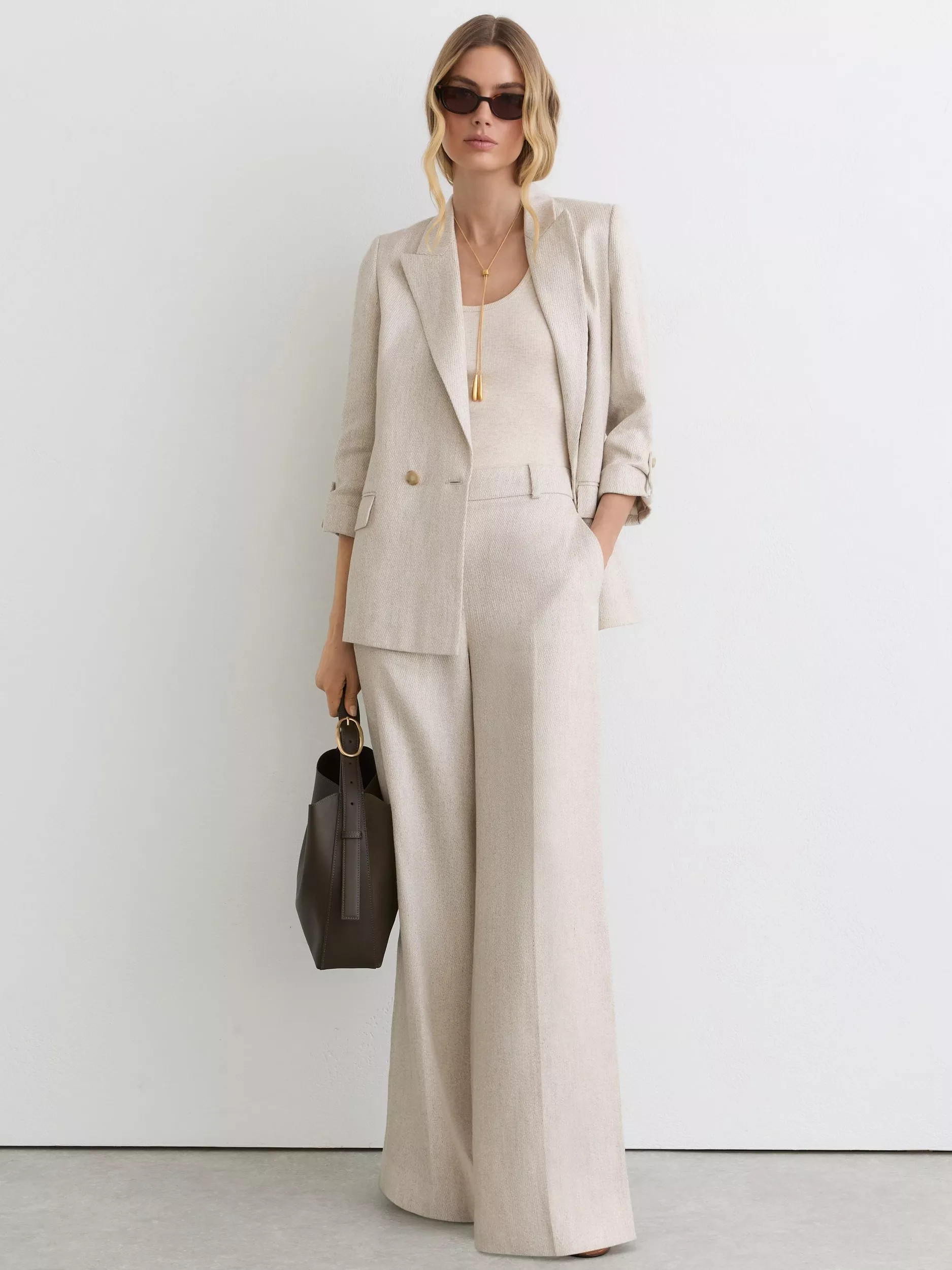 Reiss Petite Nolah Linen Blend Wide Leg Trousers, Neutral | John Lewis (UK)