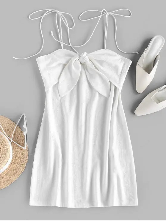 ZAFUL Tie Shoulder Knotted Cami Mini Dress   LIGHT BLUE MINT GREEN WHITE | ZAFUL (Global)