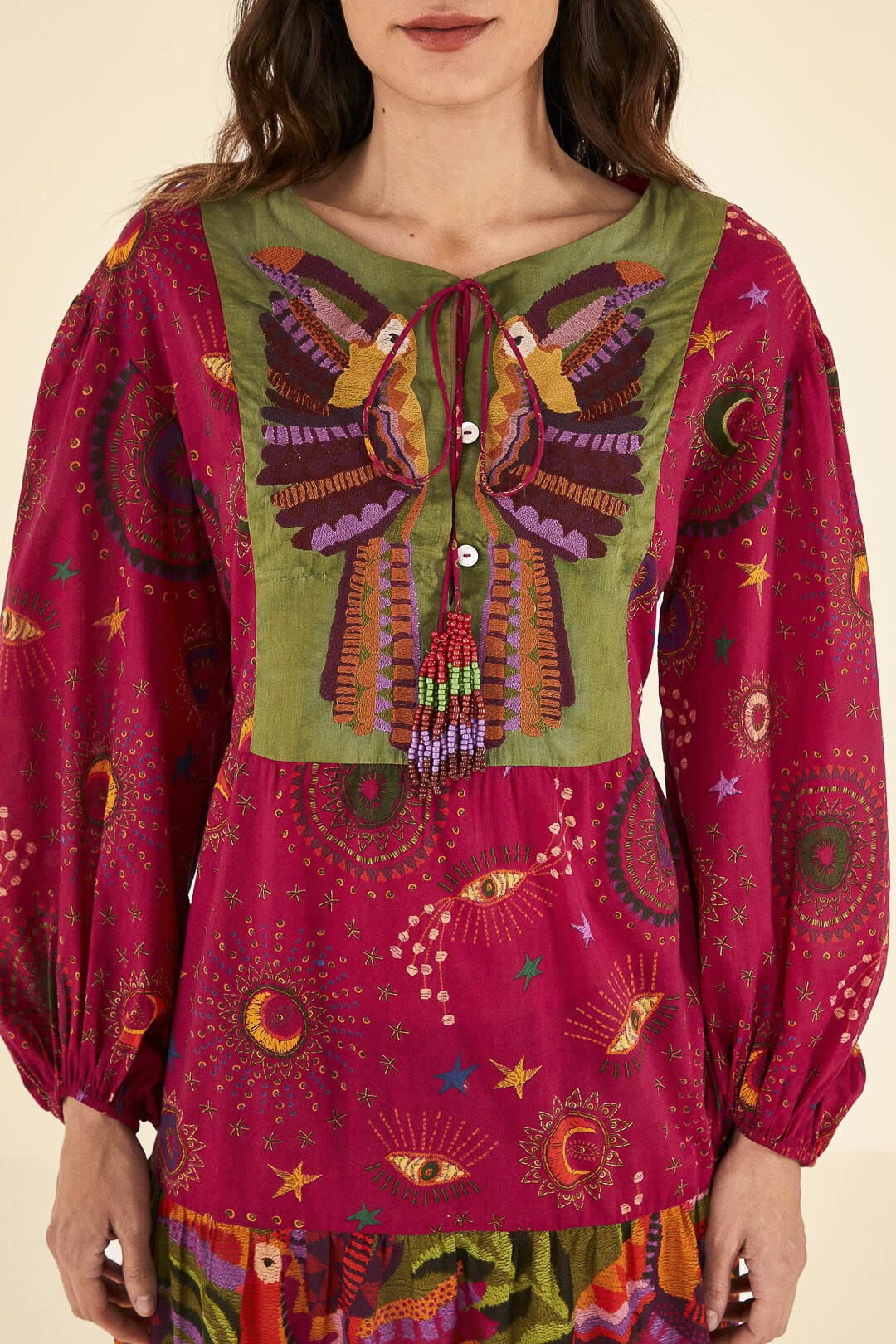 mixed prints embroidered yoke maxi dress | FarmRio (US)