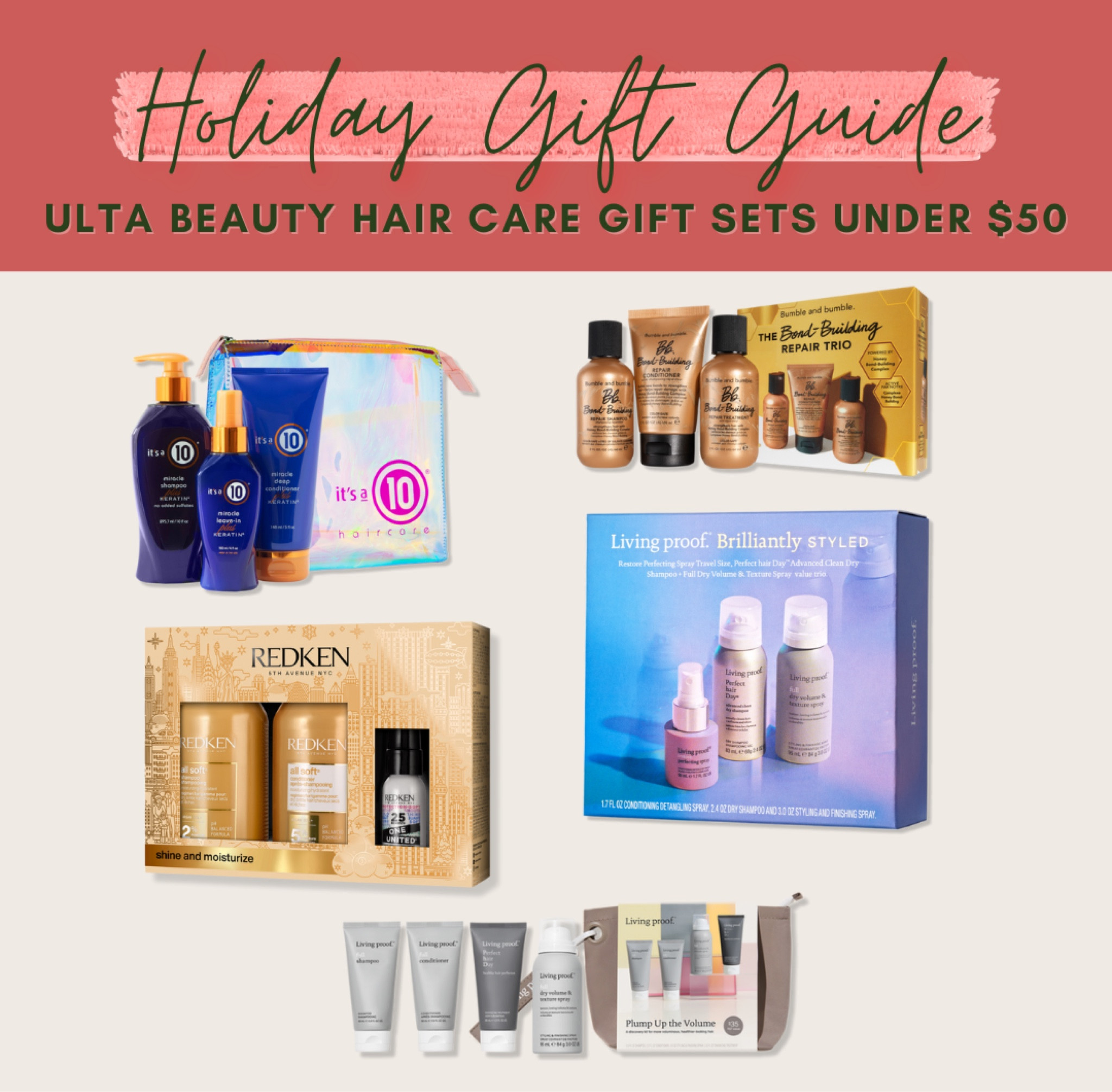 Ulta Beauty hair care sets under $50!

Gift guide, beauty favorites, makeup, skincare, hair care, lip care, holiday season 

#LTKSeasonal #LTKbeauty #LTKunder50