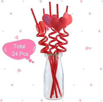 TUPARKA 24 PCS Valentine Reusable Straws Crazy Loop Straws Red Heart Crazy Straws Valentine Party... | Amazon (US)