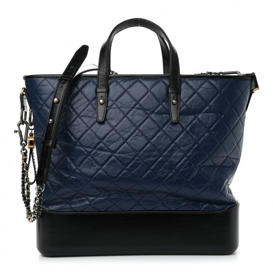 CHANEL Aged Calfskin Quilted Large Gabrielle Shopping Tote Navy Black | Fashionphile