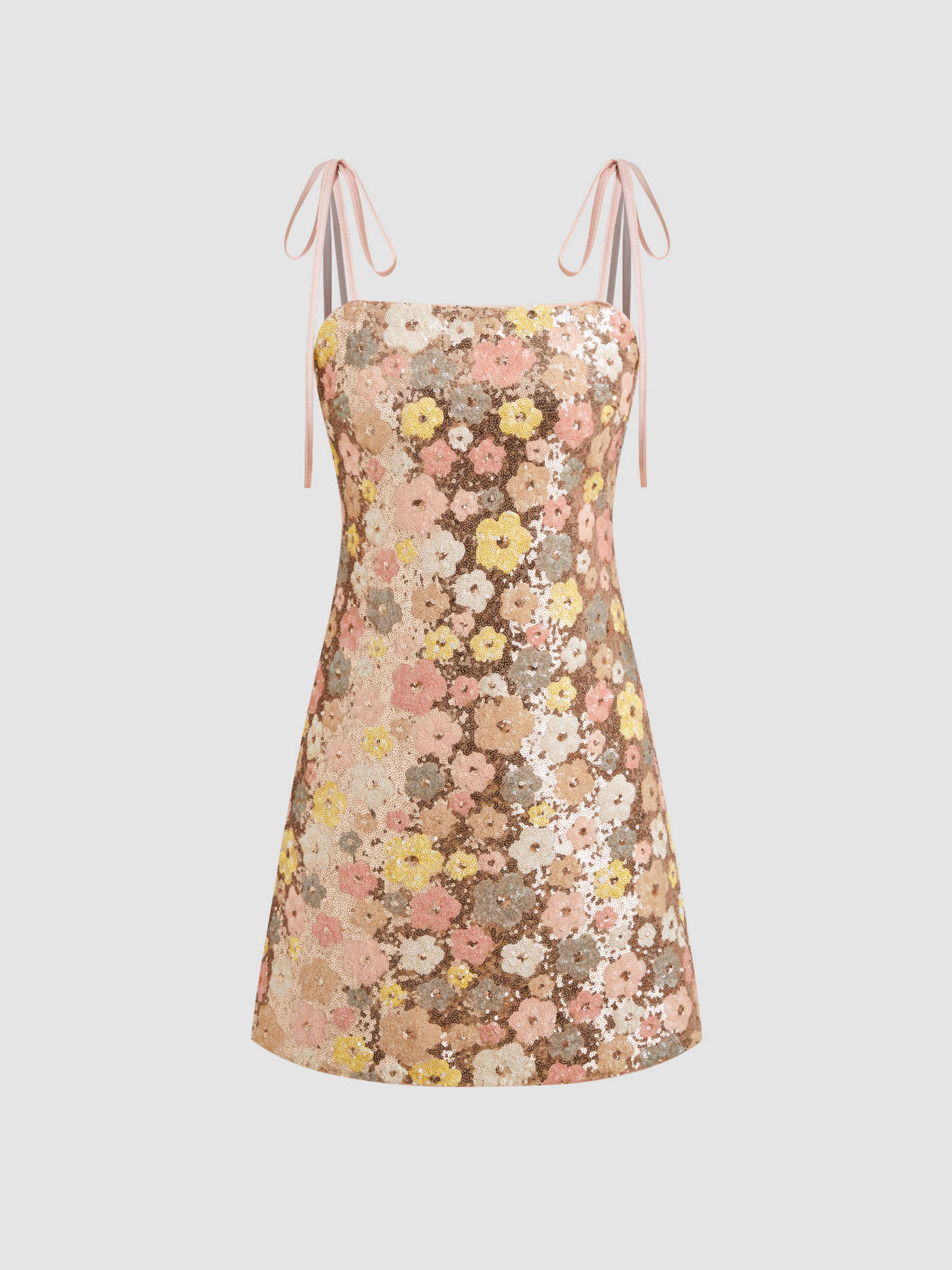 Sequin Square Neck Floral Knotted Mini Dress | Cider