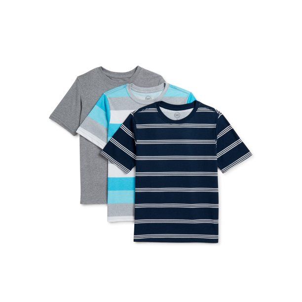 Wonder Nation Boys Short Sleeve Solid and Striped T-Shirt, 3-Pack, Sizes 4-18 & Husky | Walmart (US)