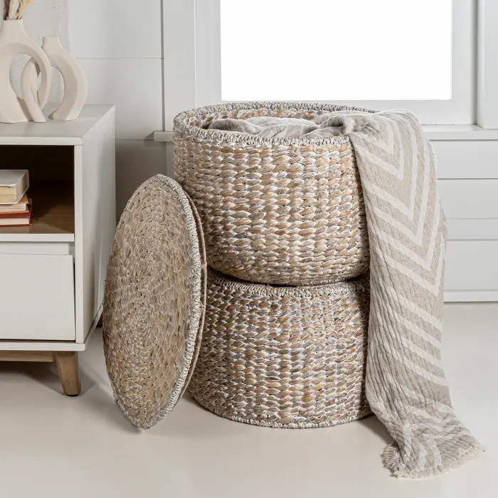 Bhola Hourglass Handwoven Hyacinth Storage Accent Table with Lid | Nordstrom
