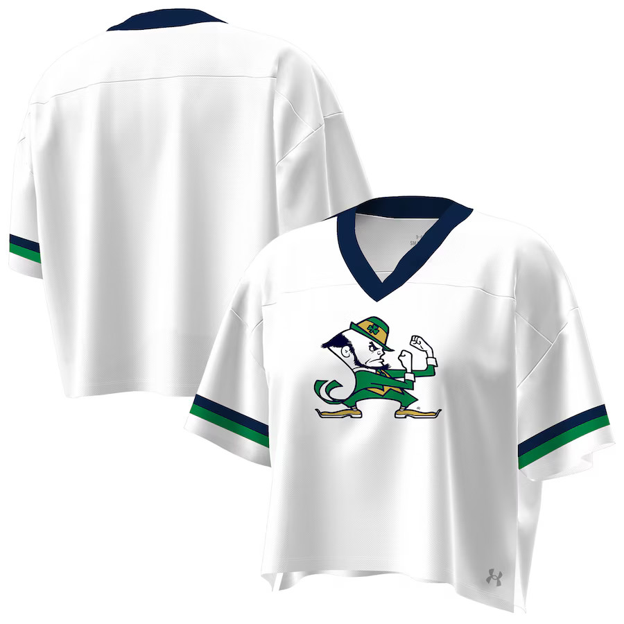 Notre Dame Fighting Irish Under Armour Women's Fashion Jersey Boxy Cropped V-Neck T-Shirt - White | Fanatics